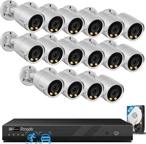 Vista 18 de Sistema de cámara de seguridad PoE, 4 cámaras IP con cable de 5 MP con cable para el hogar, micrófono integrado, detección de vehículos humanos