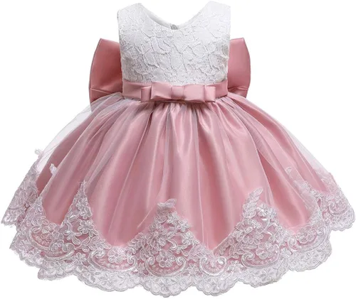 Vista 3 de Vestido de baile de tutú para niña de encaje con diseño de flores para bautizo