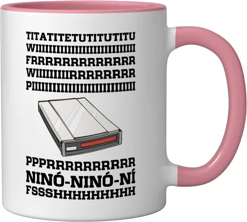 Vista 2 de 90s Nostalgia Retro 90s Dial Up Internet Vintage Ceramic Mug, Pink/White