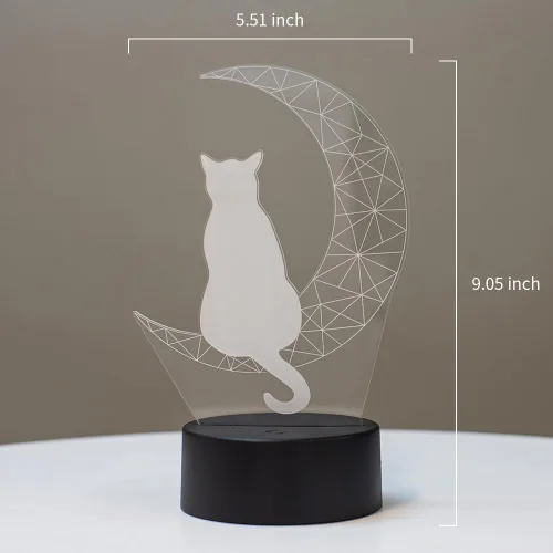 Vista 2 de EXIGENT Lámpara LED 3D Luna Gato Lámpara Acrílico Ilusión Noche Intermitente Fresco (Moon_Cat)