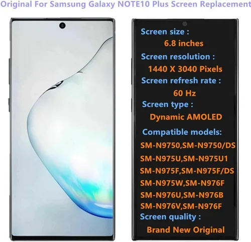 Vista 2 de AMOLED Galaxy NOTE10 Plus - Reemplazo de pantalla original de 6.8 pulgadas para Samsung Galaxy Note10plus 5G N975U N976U pantalla táctil