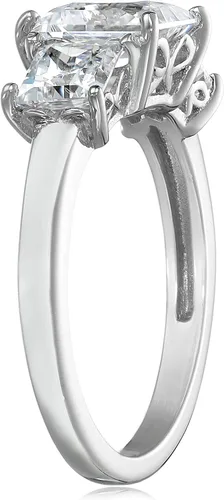 Vista 4 de Tienda Collection Platinum or Gold Plated Sterling Silver Princess-Cut 3-Stone Ring made with Infinite Elements Zirconia