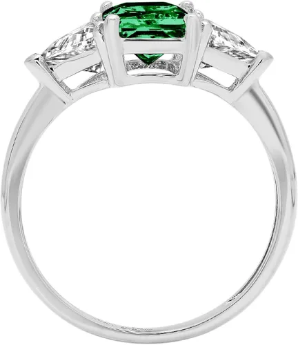 Vista 2 de Solitario de 3 piedras de corte trillón esmeralda de 2,97 quilates con acento impecable imitación CZ verde, esmeralda VVS1 de diseño moderno anillo