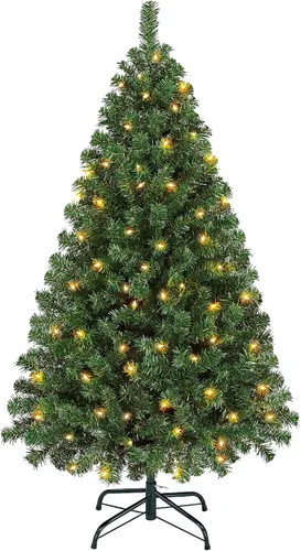 Vista 11 de [Usado] Yaheetech Árbol de Navidad artificial de pino abeto negro con bisagras y luces incorporadas de 4.5 pies para Halloween, árbol de Navidad