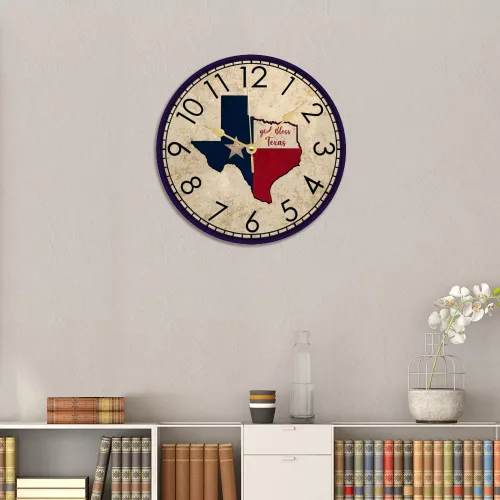 Vista 6 de God Bless Texas - Reloj de pared de madera rústico toscano con pilas, silencioso, sin tictac, relojes de pared con números, relojes de pared