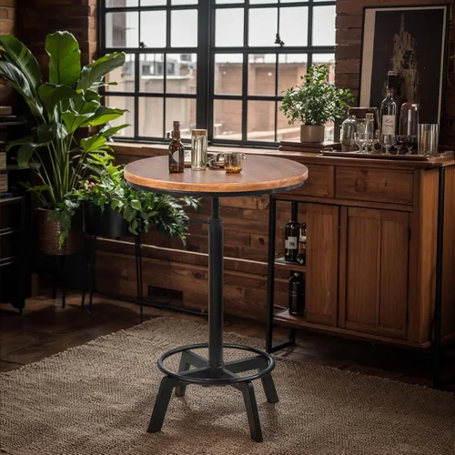Vista 9 de LOKKHAN Mesa de bar giratoria ajustable de 30 a 35.4 pulgadas, mesa redonda de madera de 23.6 pulgadas de diámetro, cocina industrial rústica