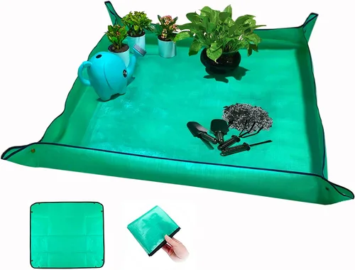 Vista 10 de BIUWING Tapete plegable para trasplante de plantas de interior, 2 piezas, tela de trabajo de jardín, impermeable, gruesa, para jardinería