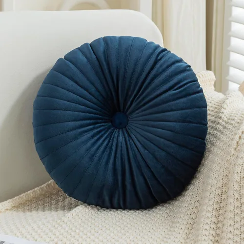 Vista 10 de Teieas - Almohada redonda de terciopelo plisada para decoración, cojín redondo para sofá, silla, cama, coche, burdeos