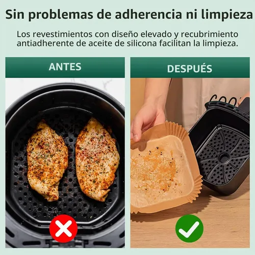 Vista 2 de Forros desechables para freidora de aire, 150 piezas de papel pergamino antiadherente, forros desechables para freidora de aire de 5 a 8 cuartos