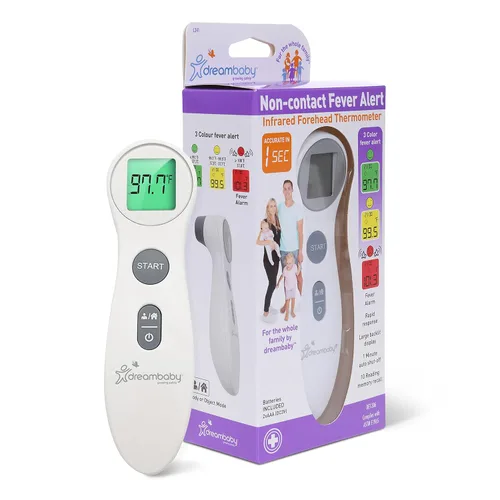 Vista 2 de Dreambaby Termómetro digital infrarrojo para la frente sin contacto sin contacto + kit de aseo para bebés de hierba de trigo limpio y ordenado de 9