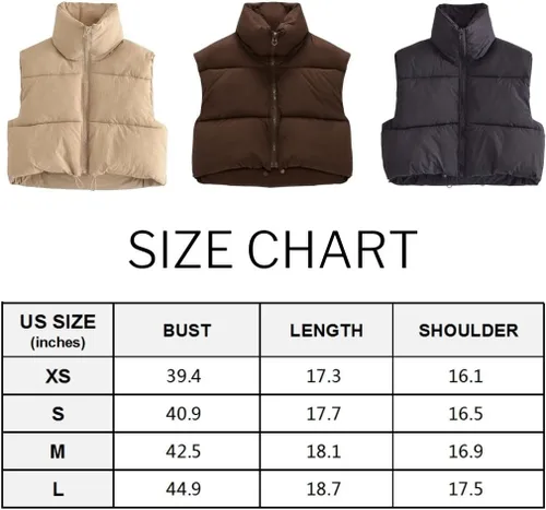 Vista 5 de Chaleco acolchado para mujer, con cuello alto, con cremallera, chaleco acolchado para invierno