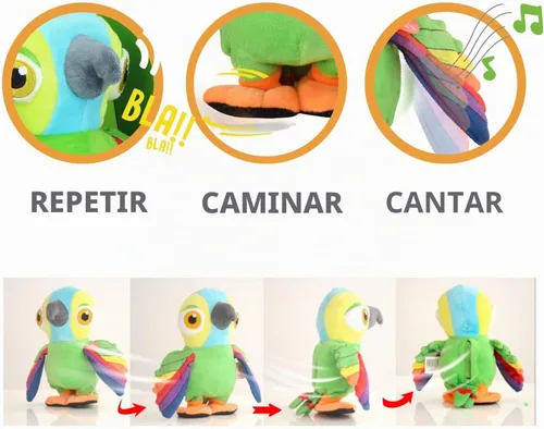 Vista 4 de La Granja De Zenon - Pepe Interactivo Loro 20CM - Peluche Musical - Repetir, Caminar y Tocar Canciones - El Reino Infantil