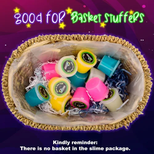 Vista 6 de Paquete de 12 kits de slime de galaxia que brilla en la oscuridad, recuerdos de fiesta para niñas y niños, juguete de alivio del estrés para bolsas