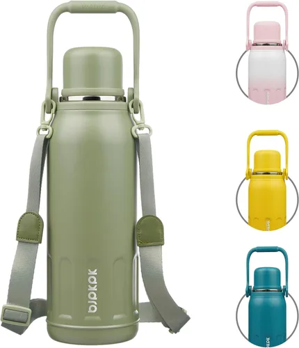 Vista 26 de BJPKPK - Botellas de agua termoaisladas de 27 onzas con tapa y asa de transporte, botellas de agua de acero inoxidable libres de BPA para la Verde