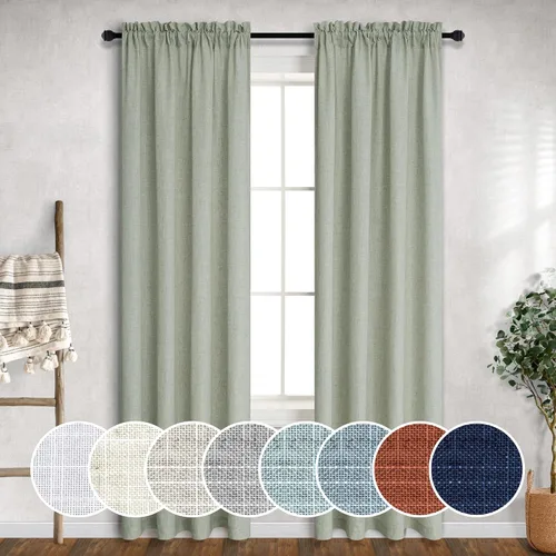 Vista 47 de Mrs.Naturall - Cortinas transparentes con bolsillo para barra de 36x63 pulgadas de lino mezclado negro