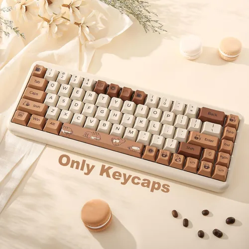 Vista 5 de YUNZII Coffee Cat Dye Sub PBT Keycaps, 152 teclas completas de sublimación por tinte, juego de teclas personalizadas con extractor de teclas