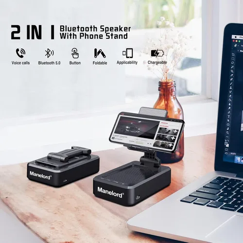 Vista 2 de Soporte para teléfono celular con altavoz Bluetooth inalámbrico compatible con iPhone/Samsung/iPad, soporte de teléfono de diseño antideslizante