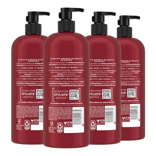 Vista 2 de TRESemmé Champú 4 unidades de queratina suave transformando cabello rebelde, formulado con disciplina laminar, 28 onzas líquidas