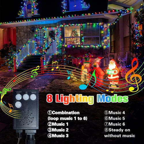 Vista 2 de Toodour - Luces LED de Navidad para exteriores, 131 pies, 350 luces LED para interiores con música, sensor de movimiento, luces de árbol de Navidad