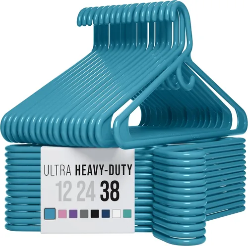 Vista 18 de NEATERIZE Perchas de ropa de plástico ultra resistentes - Aqua - Percha duradera para abrigos, trajes y ropa. Perchas De Ropa (Paquete de 12 - Aqua)