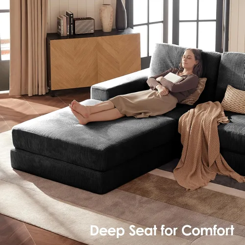 Vista 2 de Sofá seccional modular, 120.47" Sofá seccional moderno en forma de nube con chaise en L, cómodo sofá mullido de corduroy con asiento profundo, sofás