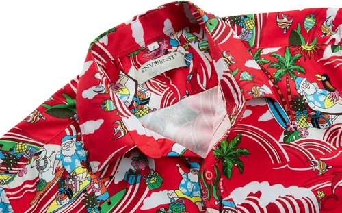 Vista 4 de ENVMENST Camisa de Navidad con botones para hombre, de manga corta, para fiestas de Papá Noel, casual, hawaianas, para fiestas