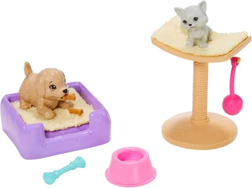 Vista 2 de Barbie Juego de accesorios para muñecas con temática de mascotas, serie de aventuras de narración ~ Combínalo con casa de muñecas o juego solo ~