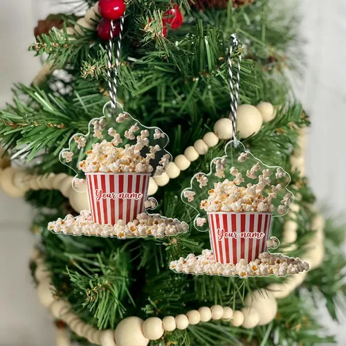 Vista 6 de Adorno de Navidad personalizado de máquina de palomitas de maíz 2025, caja de palomitas de maíz plana 2D, decoración de árbol, regalo único