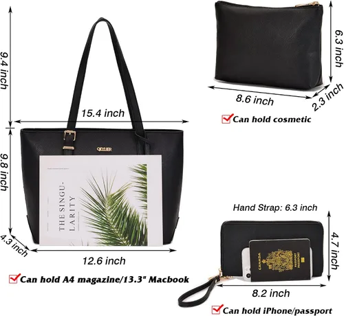 Vista 2 de Monederos para mujer, conjuntos de cartera, bolsas de hombro, asa superior, bolsa de trabajo, con cartera a juego, 3 piezas