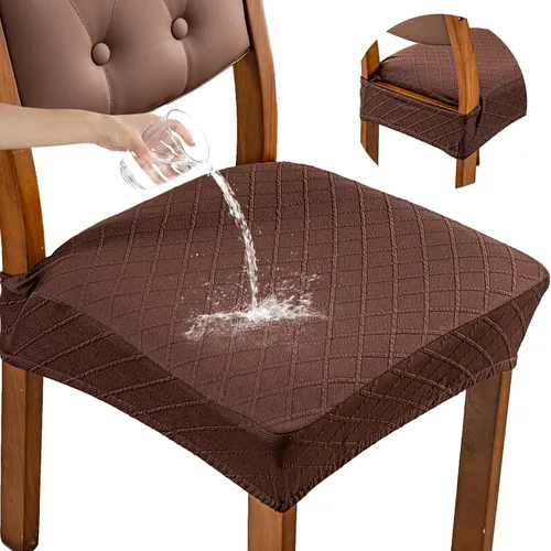 Vista 11 de Genina Juego de 2 fundas impermeables para sillas de comedor, fundas elásticas de jacquard extraíbles y lavables, sin fundas traseras, color beige