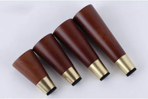 Vista 3 de Patas de madera de roble maciza, patas de sofá cónicas, patas de repuesto para mesa de café, patas de armario, funda de cobre, con accesorios