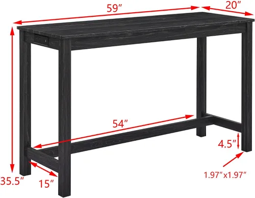 Vista 3 de Knocbel Juego de mesa de bar rectangular de altura de mostrador industrial para 3 personas con toma de corriente, juego de comedor de 4 piezas