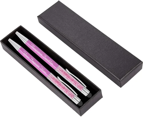 Vista 7 de ExpressDesign™ - Juego de regalo de bolígrafos de cristal personalizados - Paquete de 2 bolígrafos de gemas de metal con caja de regalo - Metálico