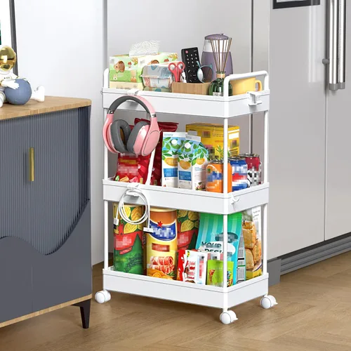 Vista 9 de SOLEJAZZ Carrito de Almacenamiento Delgado con Ruedas de 3 Niveles, Organizador de Almacenamiento Estrecho para Baño, Organizador de Utilidades