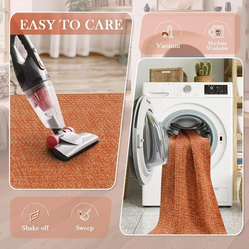 Vista 68 de LEEVAN Alfombra lavable para baño, alfombra tejida negra de 2 x 3 pies para entrada, alfombra de puerta delantera de algodón, alfombras pequeñas