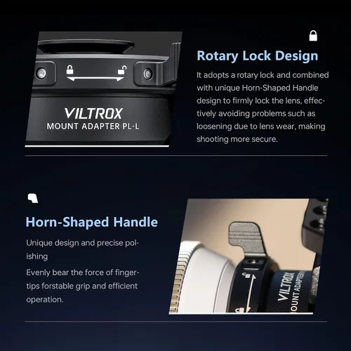 Vista 5 de VILTROX Adaptador de lente PL-L, anillo convertidor de lente de cámara, anillo adaptador compatible con lente PL a cámara de montaje en L Panasonic