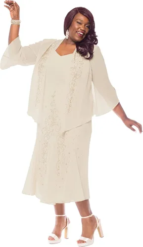Vista 6 de R&M Richards - Vestido de gasa con cuentas para mujer
