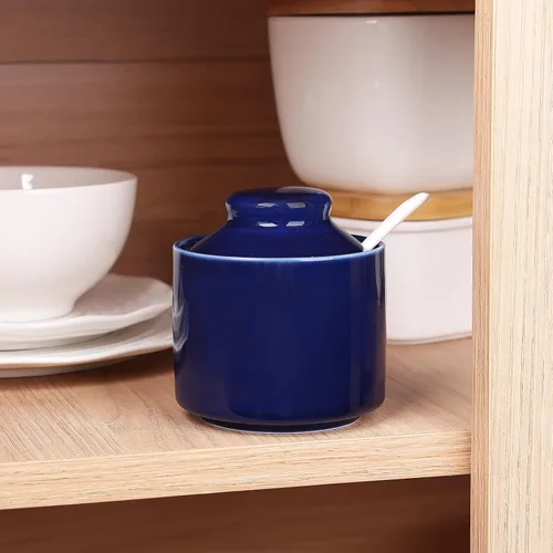 Vista 8 de Azucarero de 8 onzas con tapa y cuchara, frasco de azúcar de cerámica, dispensador de azúcar, contenedor de azúcar, accesorios para cafetería, marino