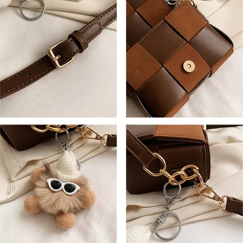 Vista 6 de Bolso cruzado, bolso de accesorios de muñeca, bolsos cruzados tejidos para mujer, bolso de hombro, bolso de cuero acolchado de casete