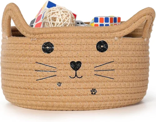 Vista 16 de Zopeal Cesta de almacenamiento tejida para gatos, organizador tejido con orejas, juguete decorativo de Navidad para mascotas, bonita canasta