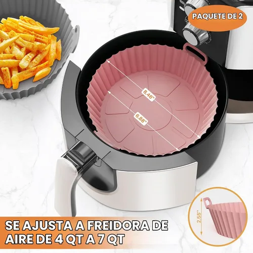 Vista 2 de ME.FAN Forros de silicona para freidora de aire para freidora de aire de 4 a 7 cuartos de galón [2 unidades] Cesta reutilizable para freidora