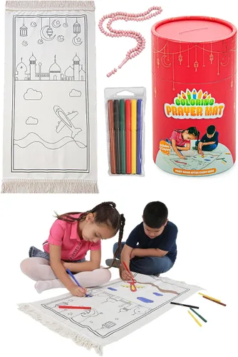Vista 9 de Ihvan Online Tapete de oración para niños, lavable y pintado, tapete de viaje suave para Salah, regalo islámico perfecto, azul