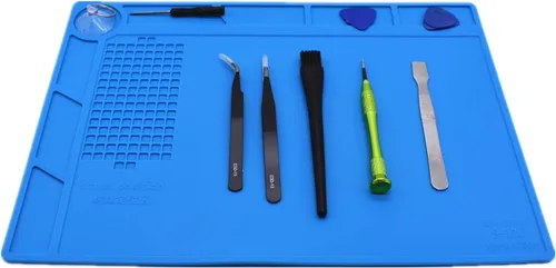 Vista 6 de S130 - Tapete de trabajo de reparación de silicona con aislamiento térmico antiestático para soldadura y reparación de computadoras, tamaño 13.8 x