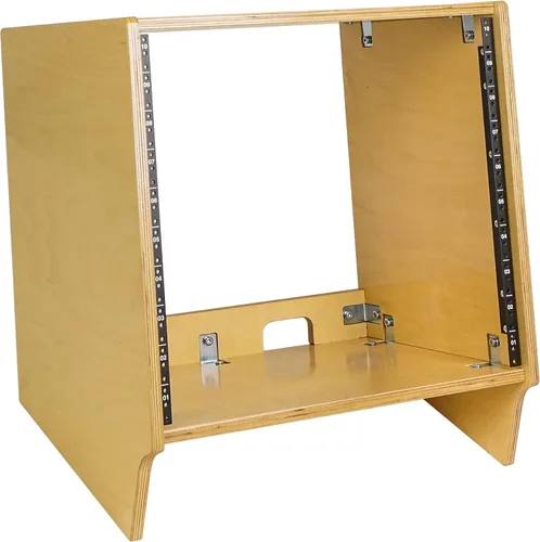 Vista 10 de Sound Town Estante de estudio de torreta de escritorio en ángulo de 4U con madera contrachapada maciza de abedul báltico, roble dorado, requiere