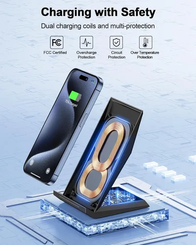Vista 4 de NANAMI Cargador inalámbrico rápido con cargador de teléfono USB, soporte de carga certificado Qi con adaptador QC3.0 7.5W compatible con iPhone