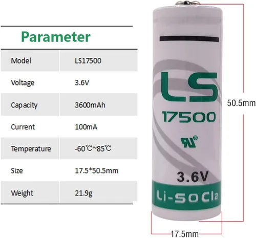 Vista 3 de 5 baterías de litio LS17500 (ER17500) de 3.6 voltios A (3600 mAh) de repuesto para respaldo de emergencia LS17500