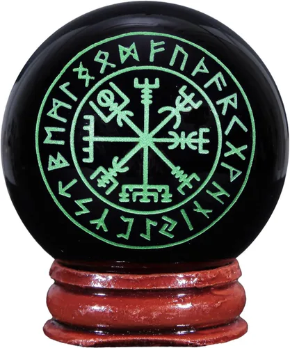 Vista 13 de Rockcloud Bola de meditación con esfera de piedra de obsidiana negra con base de madera para decoración del hogar