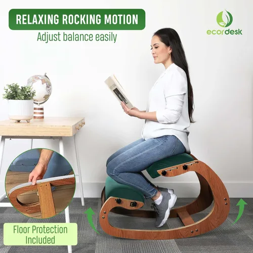 Vista 6 de Silla ergonómica, asiento ajustable, silla de oficina para escritorio, corrector de postura, cojín cómodo de alta calidad, mecedora de madera (verde)