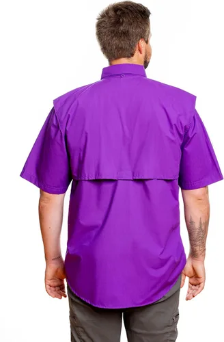 Vista 4 de Camisa de manga corta con botones de pesca para hombre, transpirable, para exteriores, casual, ligera