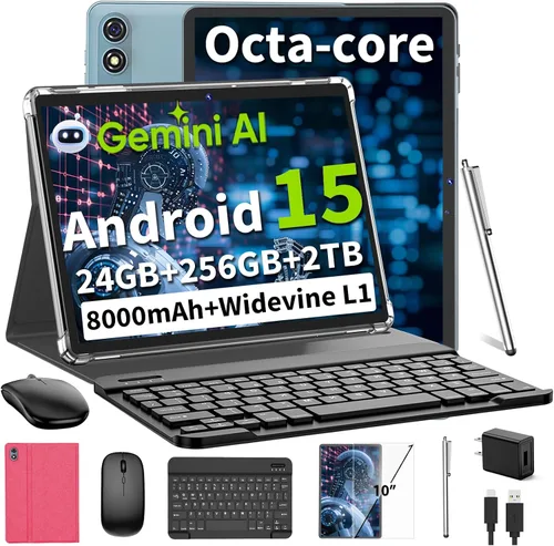 Vista 10 de Tablet Android 15 de 10 pulgadas, tableta 2026 con teclado, 24 GB+256 GB+2 TB expandir, tabletas PC con Gemini AI, Octa-Core, 8000 mAh, WiFi 5G